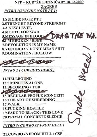 [ setlista tribute to dimebag veeri 18/12/2009 @ kUD zELJEZNICAR ]